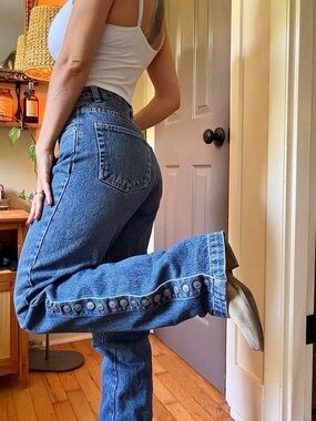 Classic blue vintage 90s high waisted embellished boot cut indie sleaze jeans